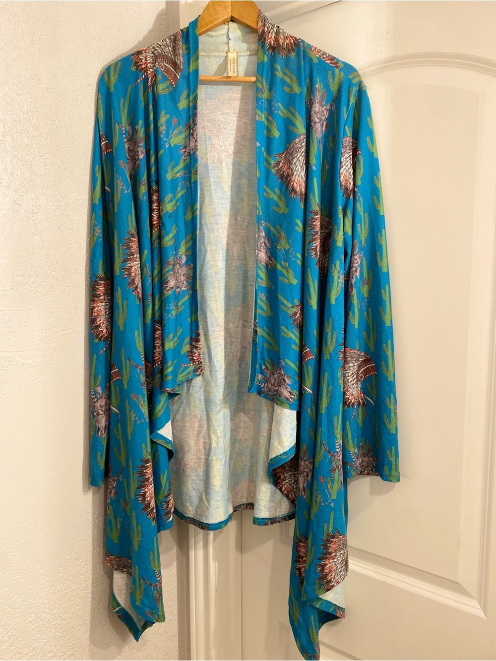Giddy Up Glamour 1XL Turquoise Western Cactus Duster Cardigan